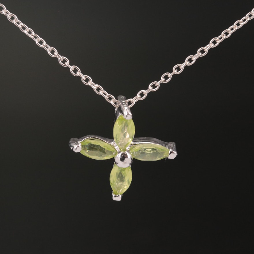 Sterling Peridot Flower Pendant Necklace