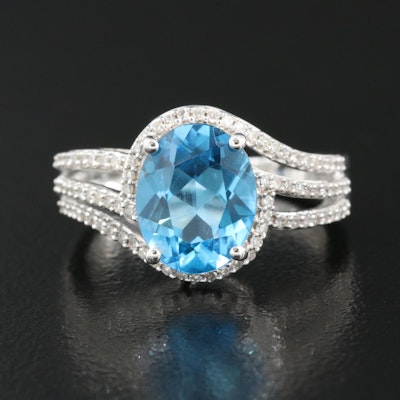 Sterling Swiss Blue Topaz and Diamond Ring