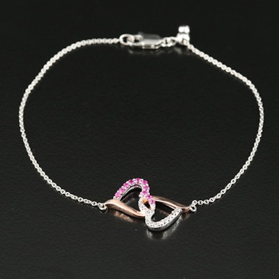 Sterling Ruby and Sapphire Double Heart Bracelet