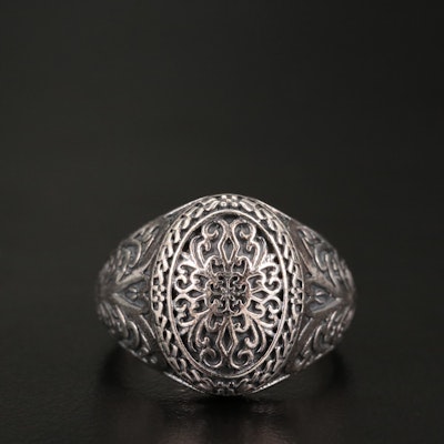 Sterling Textured Oval Faced Ring