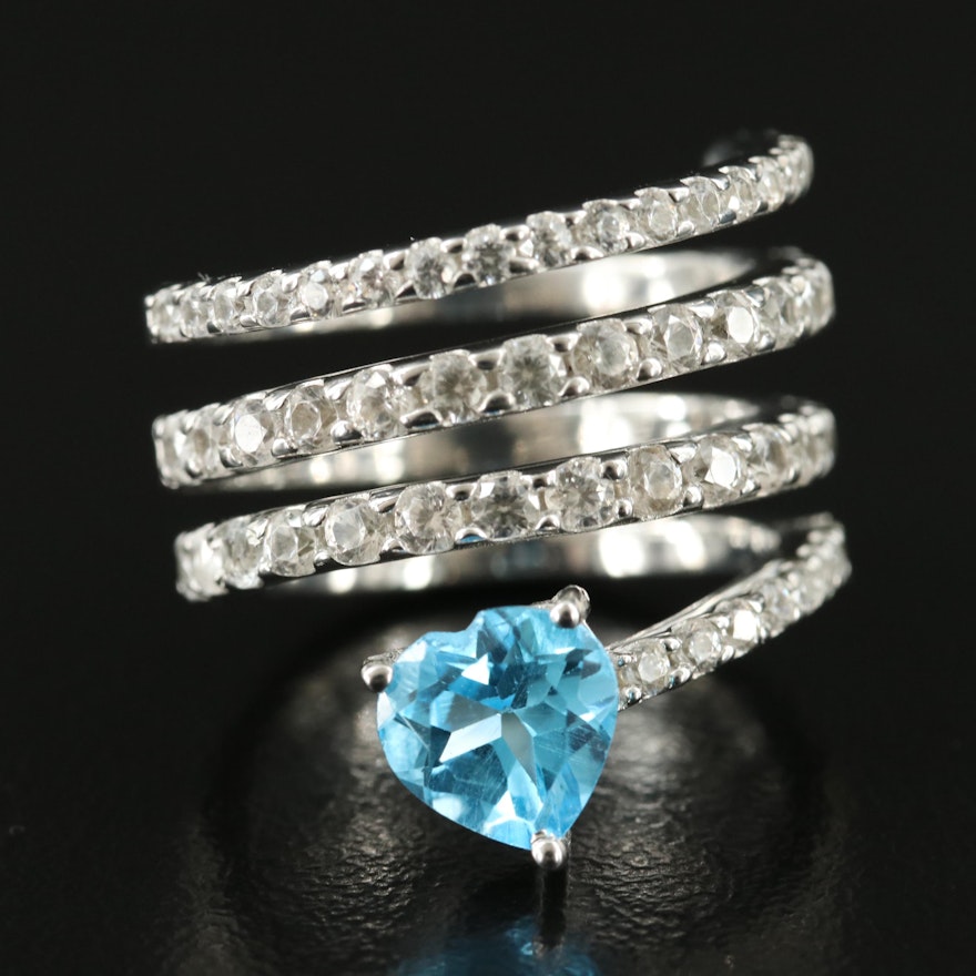Sterling Swiss Blue Topaz and Zircon Wrap Ring