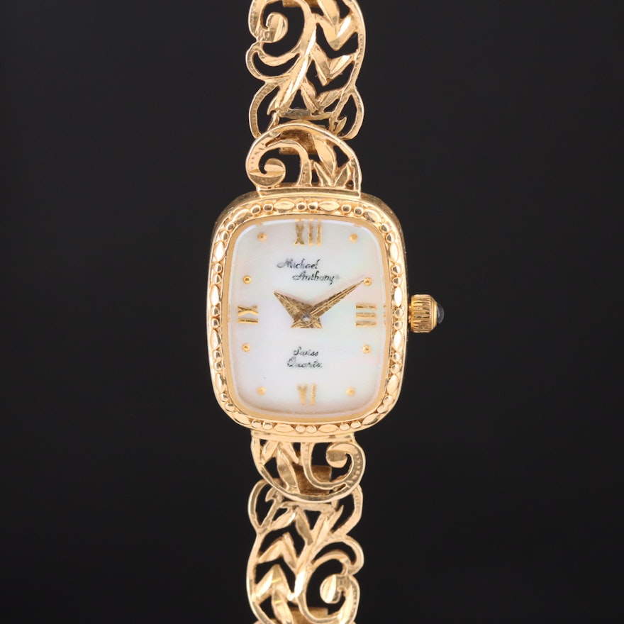 14K Michael Anthony Swiss Quartz Mother-of-Pearl Dial Wristwatch
