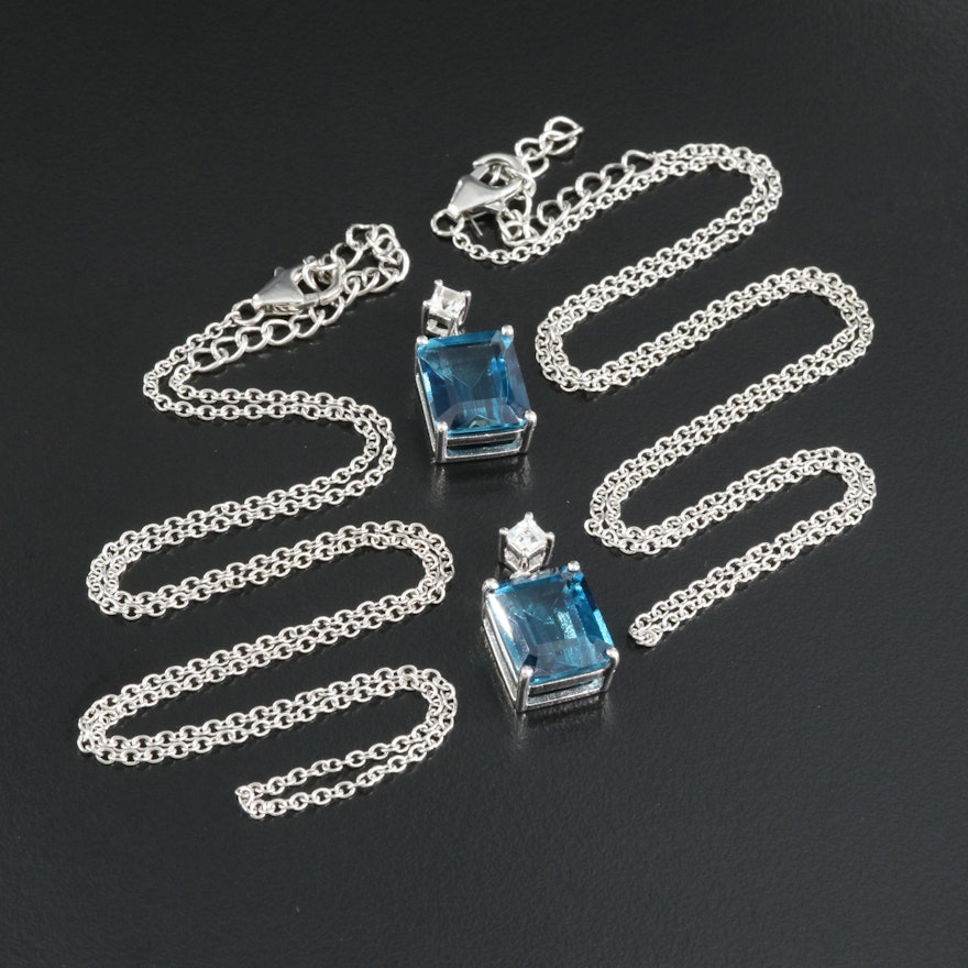 Sterling Topaz Pendants with Sterling Cable Chains