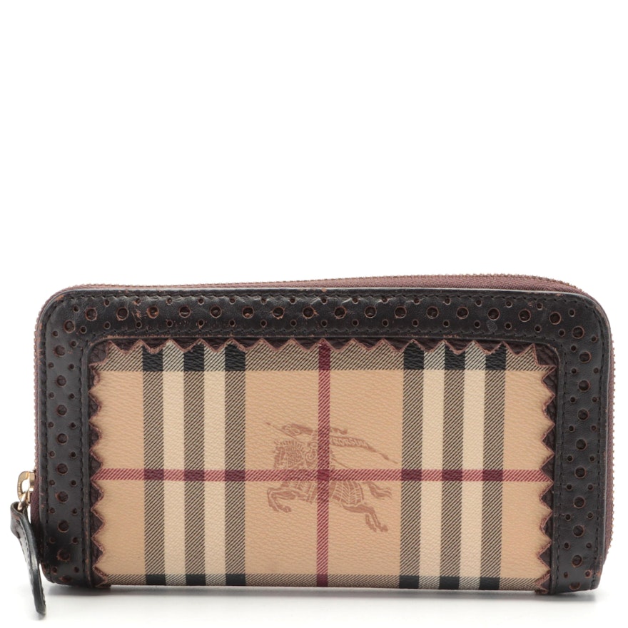 Burberry Haymarket Check Coated Canvas and Perforated Leather Wallet