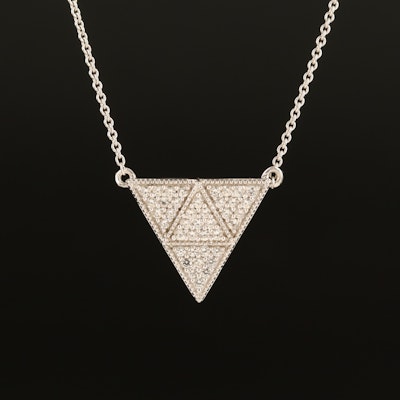 Sterling White Sapphire Triangular Pendant Necklace