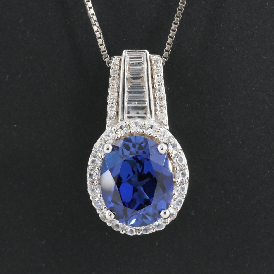 Sterling Sapphire and Diamond Pendant Necklace