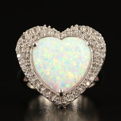 Sterling Opal and White Sapphire Heart Ring