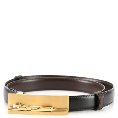 Cartier Panthère Buckle Reversible Belt in Brown/Black Calfskin Leather with Box
