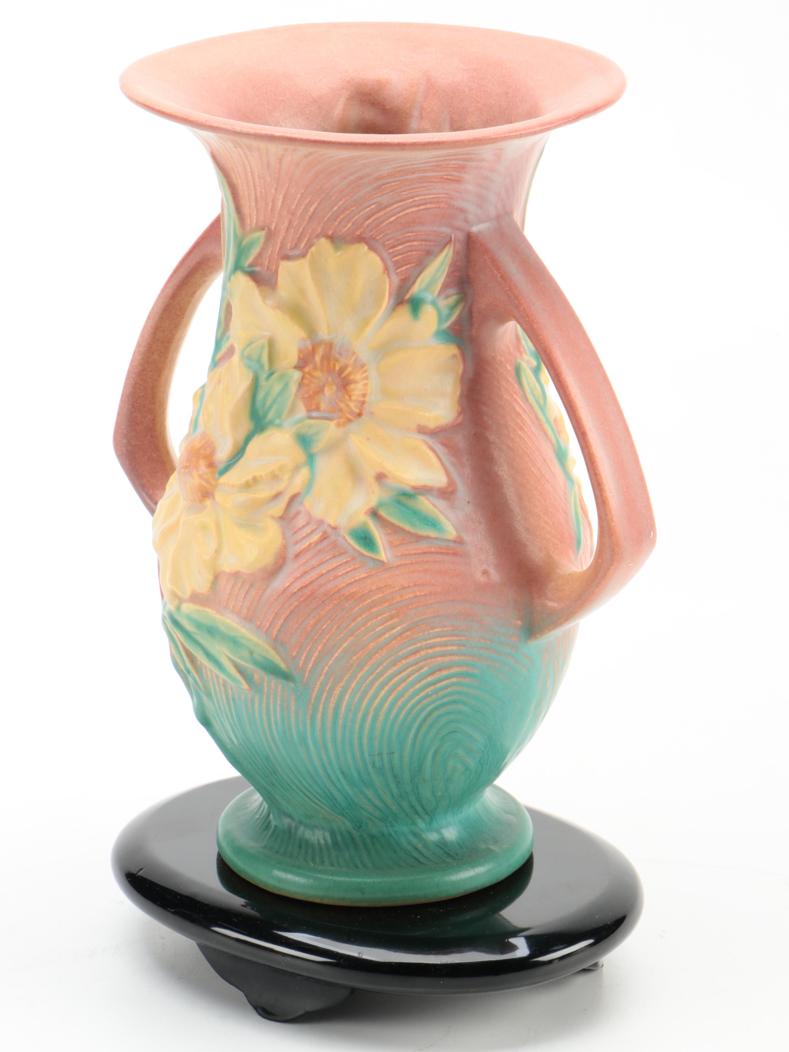 Roseville Pottery Double Handled Peony Vase EBTH
