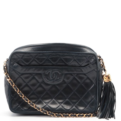 Chanel CC Chain Strap Crossbody Bag in Quilted Lambskin Leather with Tassel