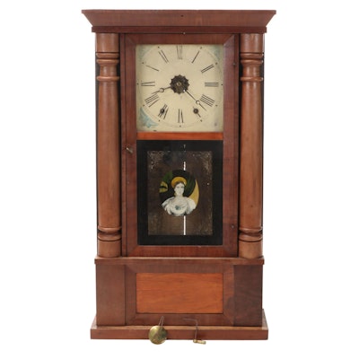 Sperry & Shaw Reverse Painted Mahogany Veneer Column Shelf Clock, Late 19th C.