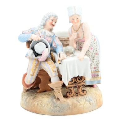 French Bisque Porcelain Regency Style Fortune Teller Figurine