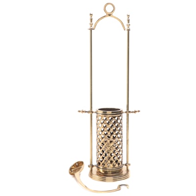 Pierced Brass Hanging Candlestick Wall Hanging Lantern, Mid to Late 20th Century