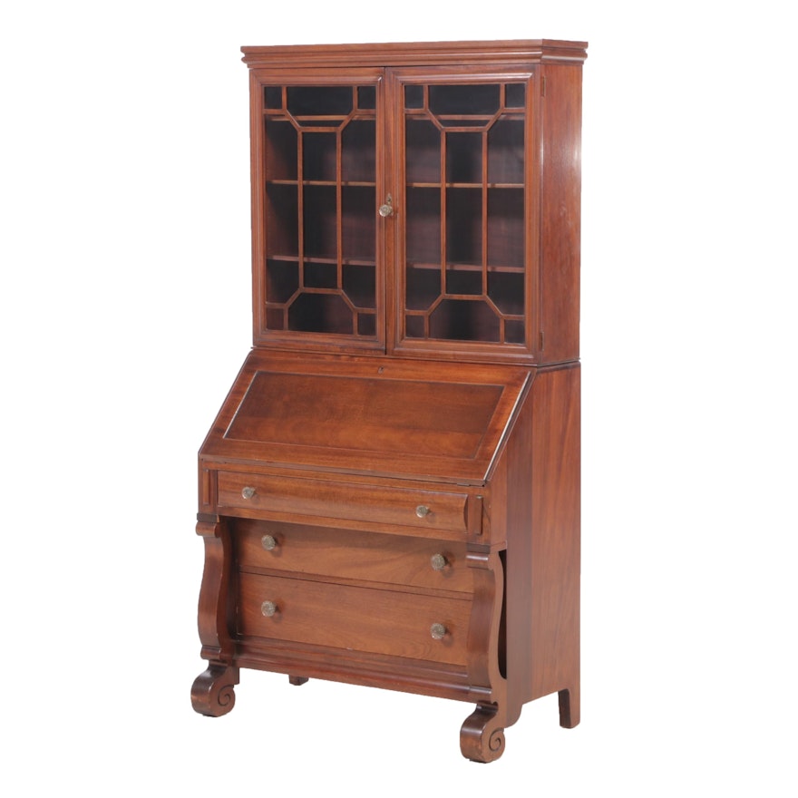 American Empire Revival Mahogany Secretary Bookcase, Early 20th Century