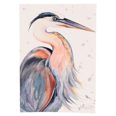 Watercolor Painting of Heron, 2023