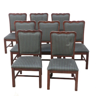 Eight Chippendale Style Custom-Upholstered Hardwood Dining Side Chairs
