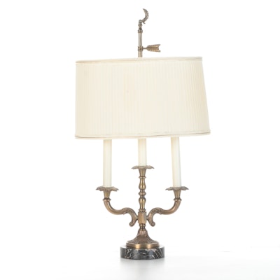 Italian Marble Three-Branch Bouillotte Style Brass Table Lamp