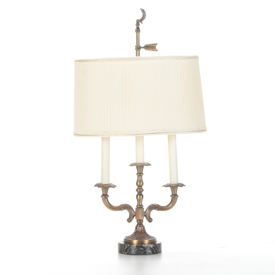 Italian Marble Three-Branch Bouillotte Style Brass Table Lamp