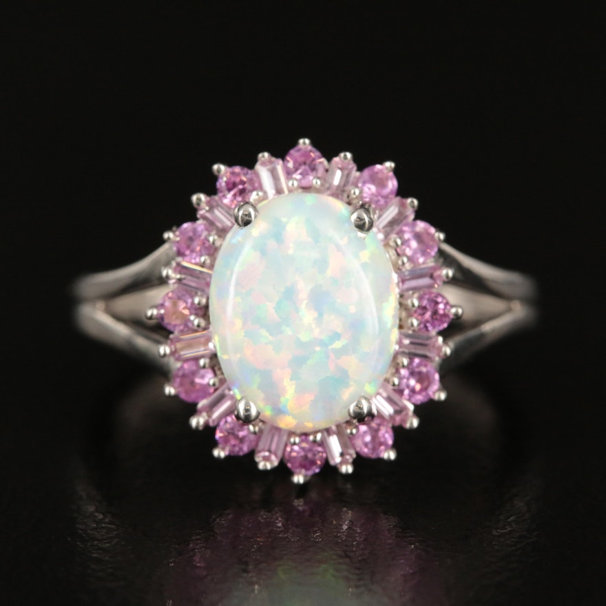 Sterling Opal and Pink Sapphire Ring