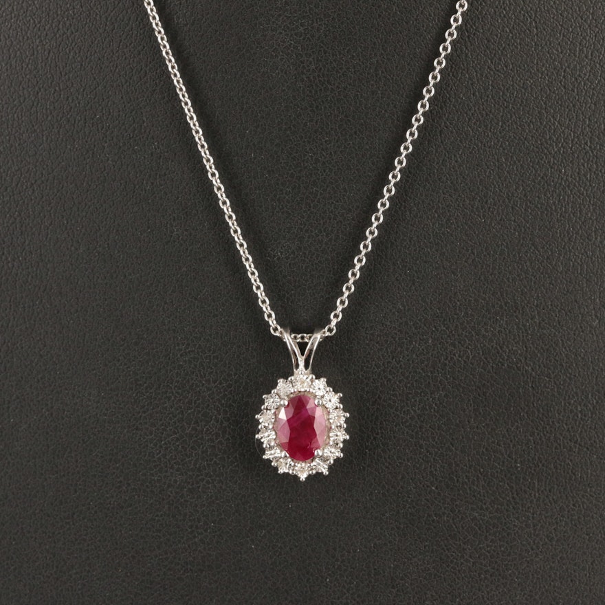 Sterling Ruby and Diamond Pendant Necklace