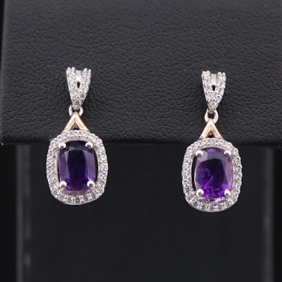 Sterling Amethyst and Topaz Earrings with 10K Rose Gold Accents