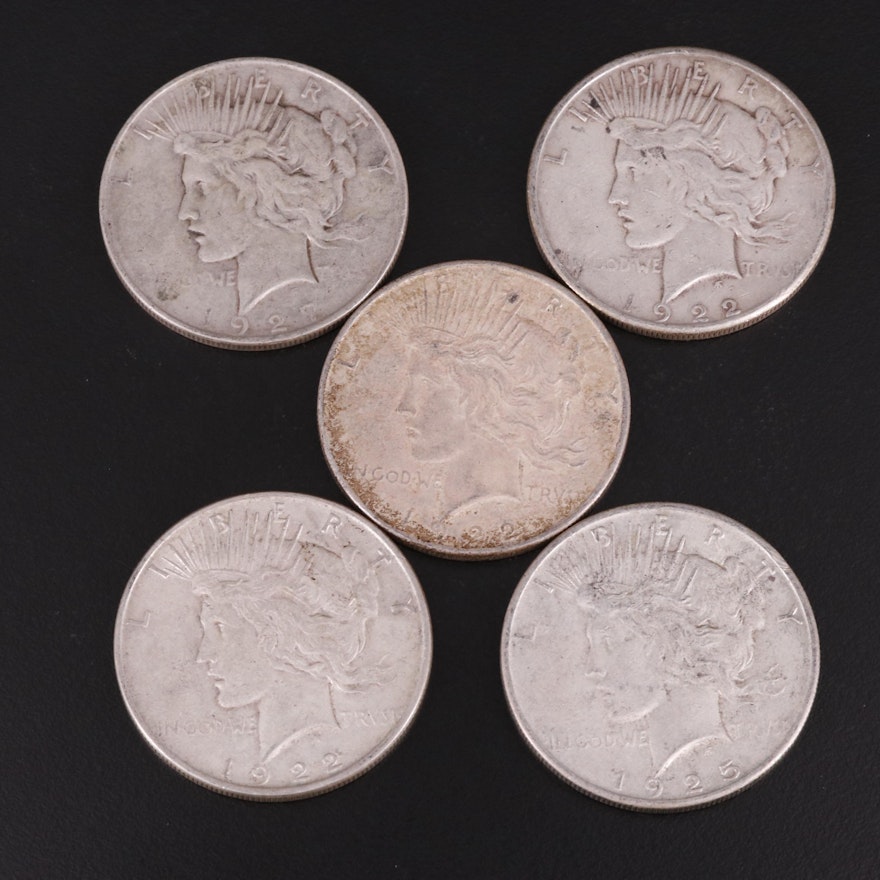 Five Peace Silver Dollars