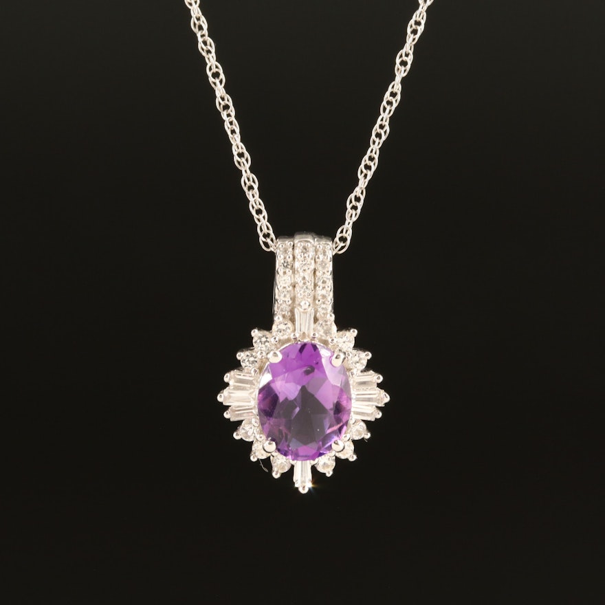 Sterling Amethyst and White Sapphire Pendant Necklace