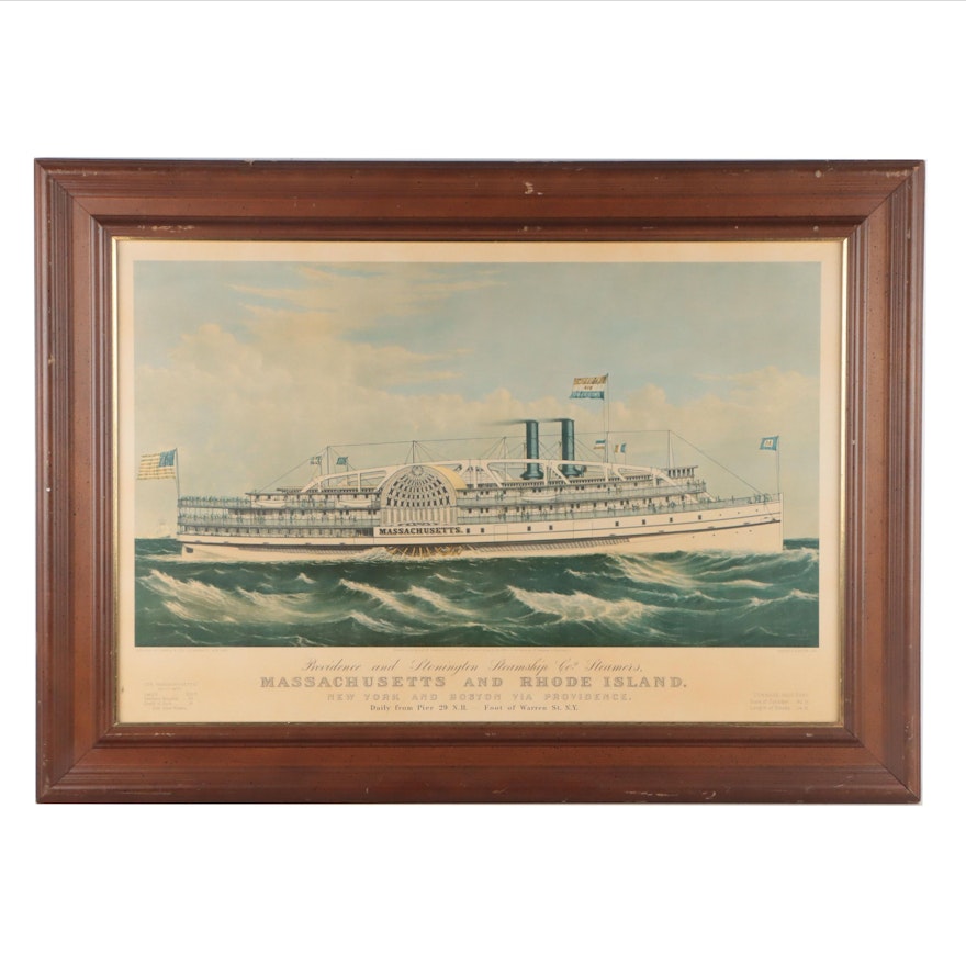 Offset Lithograph of "Massachusetts" Steamboat After Currier & Ives