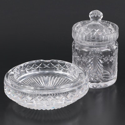 Waterford Crystal Ashtray With Christmas Crystal Biscuit Barrel