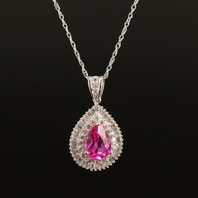Sterling Ruby and White Sapphire Pendant Necklace