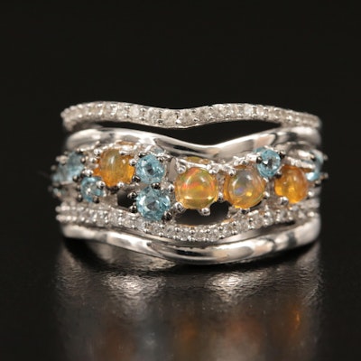 Sterling Opal, Topaz and Zircon Ring