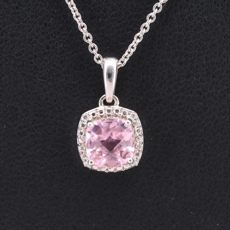 Sterling Cubic Zirconia Halo Pendant Necklace