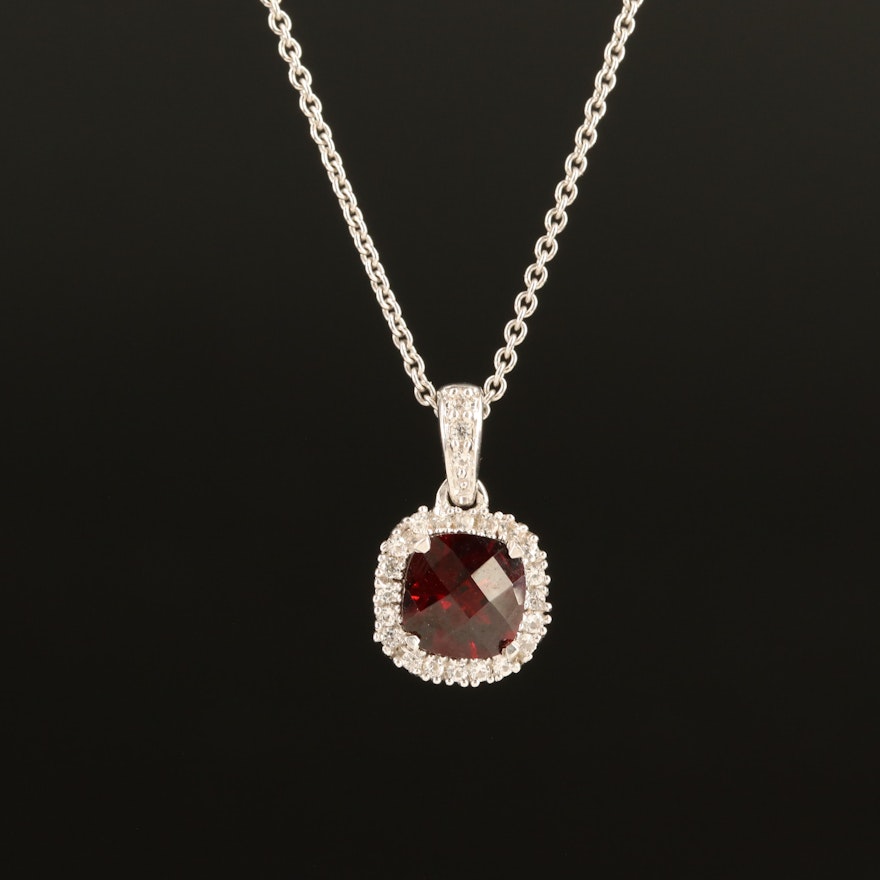 Sterling Garnet and White Sapphire Pendant Necklace