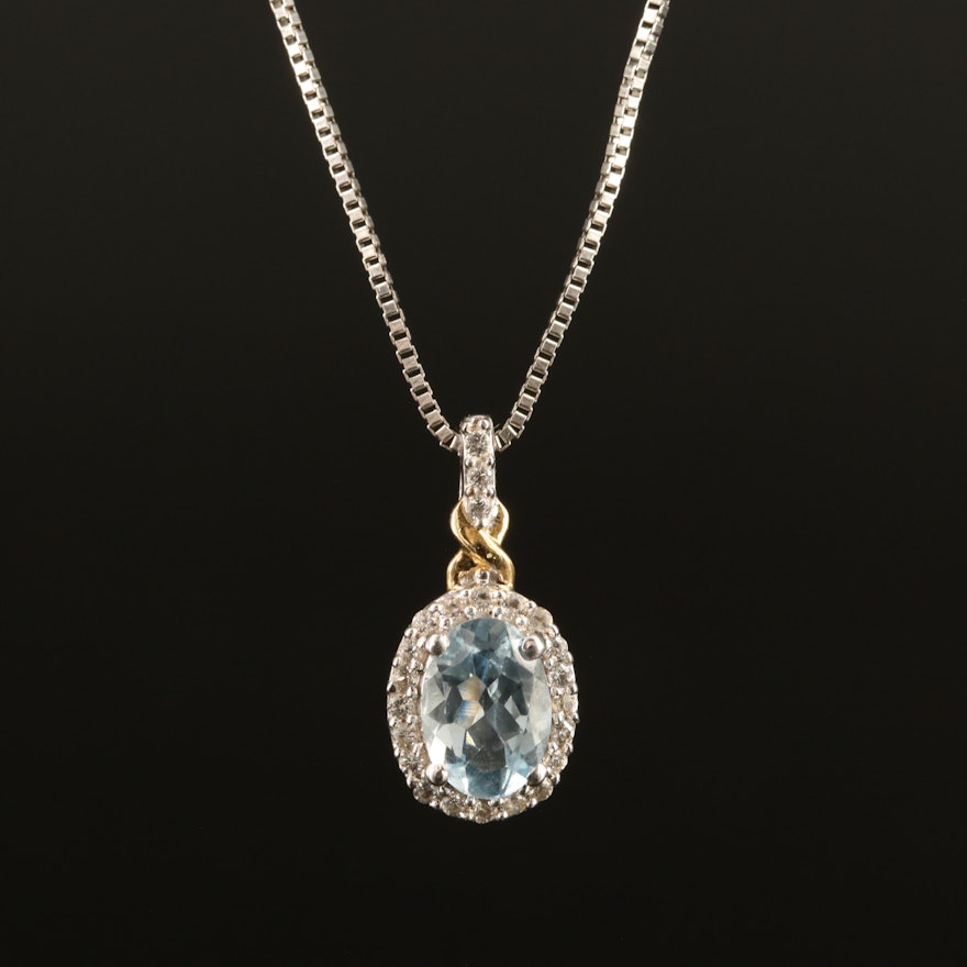 Sterling Aquamarine and White Topaz Pendant Necklace