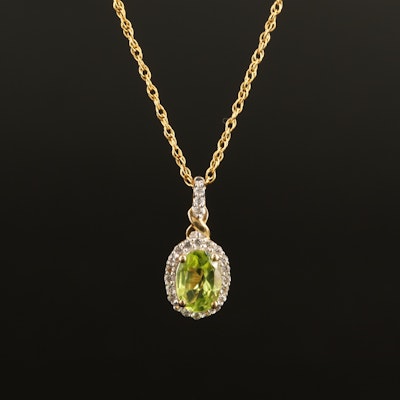 Sterling Peridot and White Sapphire Pendant on Gold-Filled Necklace