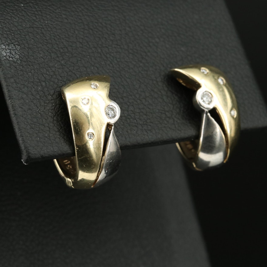 14K Two-Tone 0.10 CTW Diamond Huggie Earrings