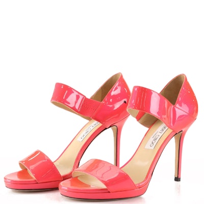 Jimmy Choo Patent Leather Open Toe High Heeled Sandals
