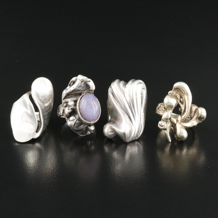 Sterling Sculptural Rings Including Chalcedony