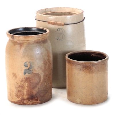 American Salt Glazed Stoneware Crocks, Late 19th/Early 20th Century