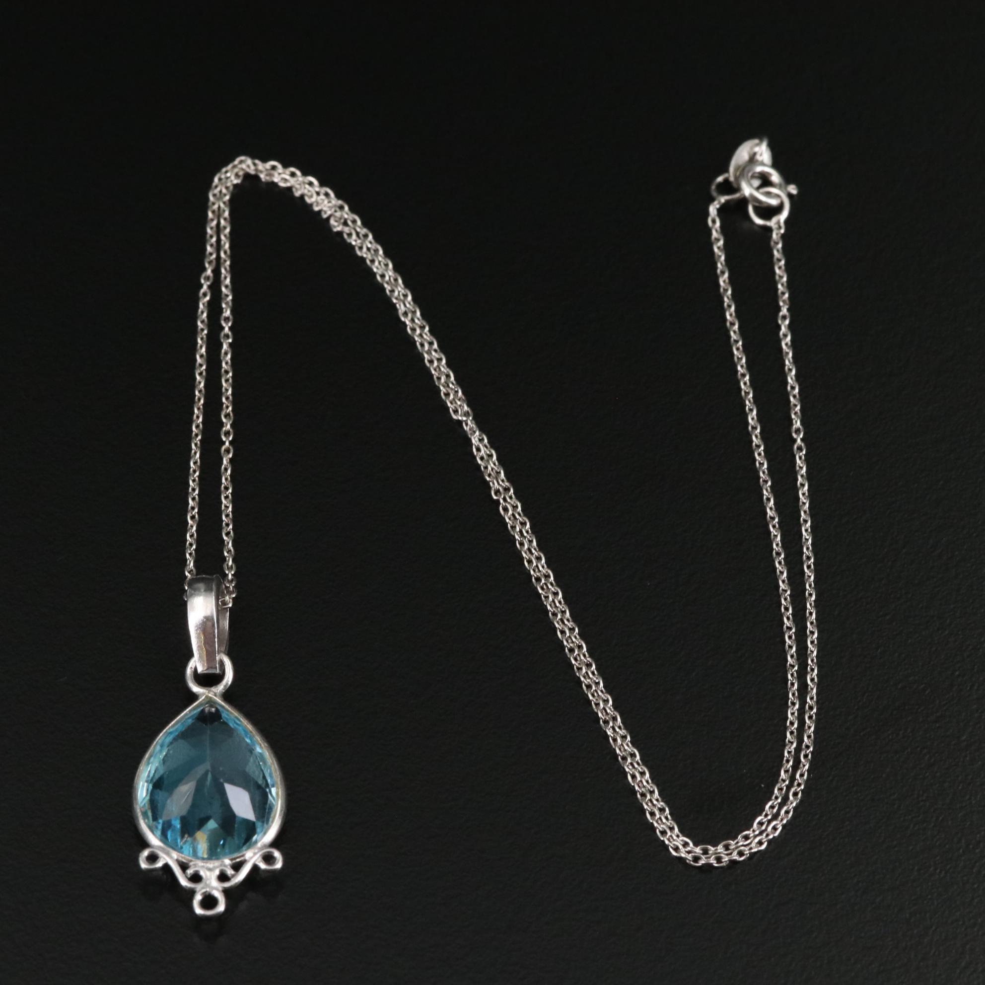Sterling Blue Topaz Teardrop Pendant Necklace EBTH