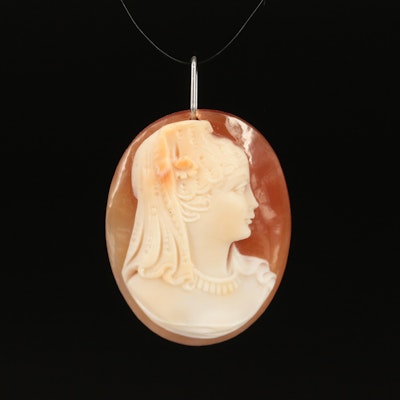 Shell Cameo Pendant with Platinum Bail
