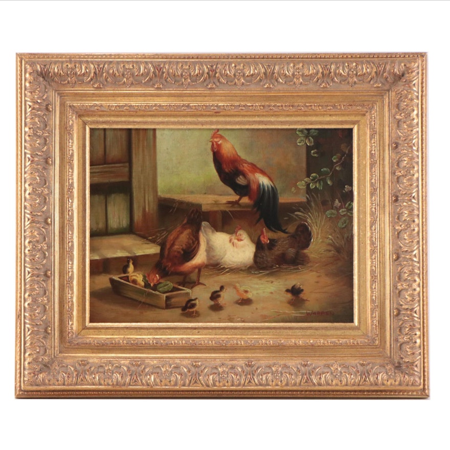Pastoral Oil Painting of Chickens