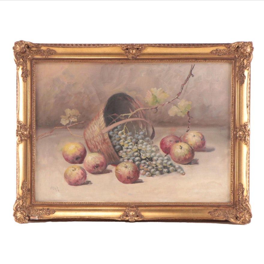 N. Conte Oil Painting of Fruit Still Life