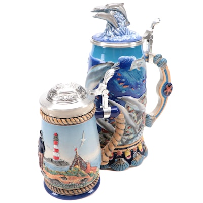 German Limited Edition "Wonders of the Sea" Ceramic Stein with Other Stein