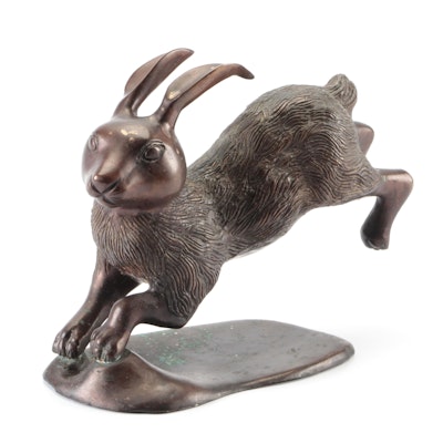 Thai Patinated Brass Leaping Hare