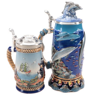 Limited Edition German "Wonders of The Sea" and Other Ceramic Stien