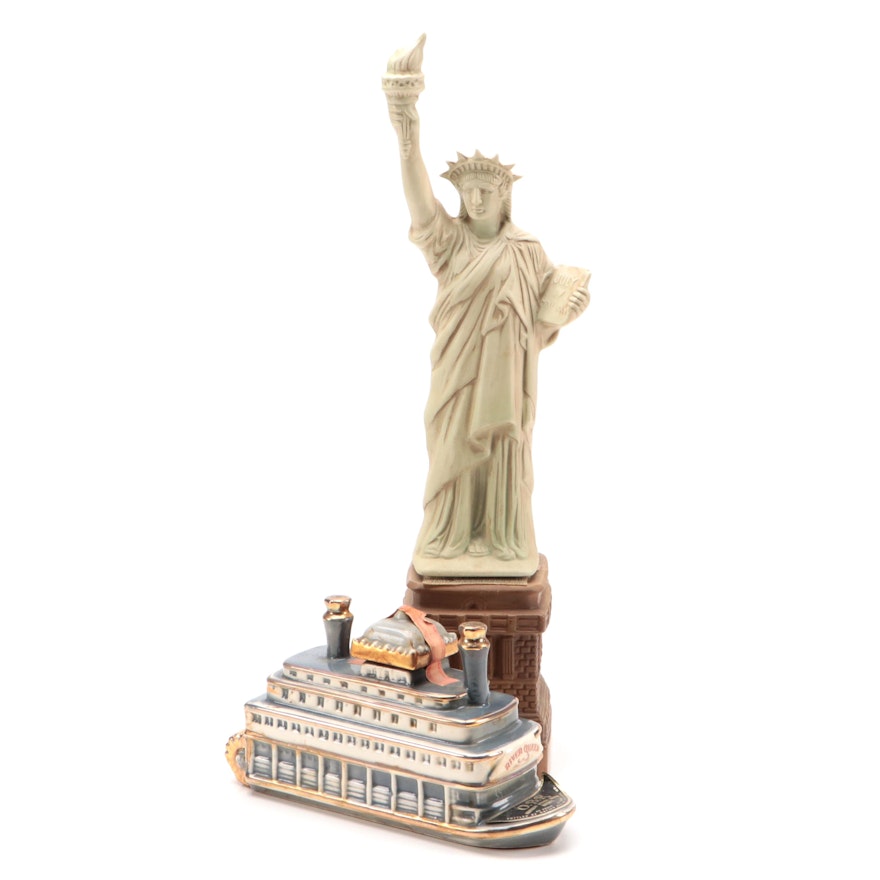 Royal China for Jim Beam Porcelain Statue of Liberty and River Queen Decanters