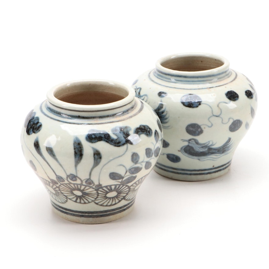 Chinese Blue and White Phoenix and Floral Vases
