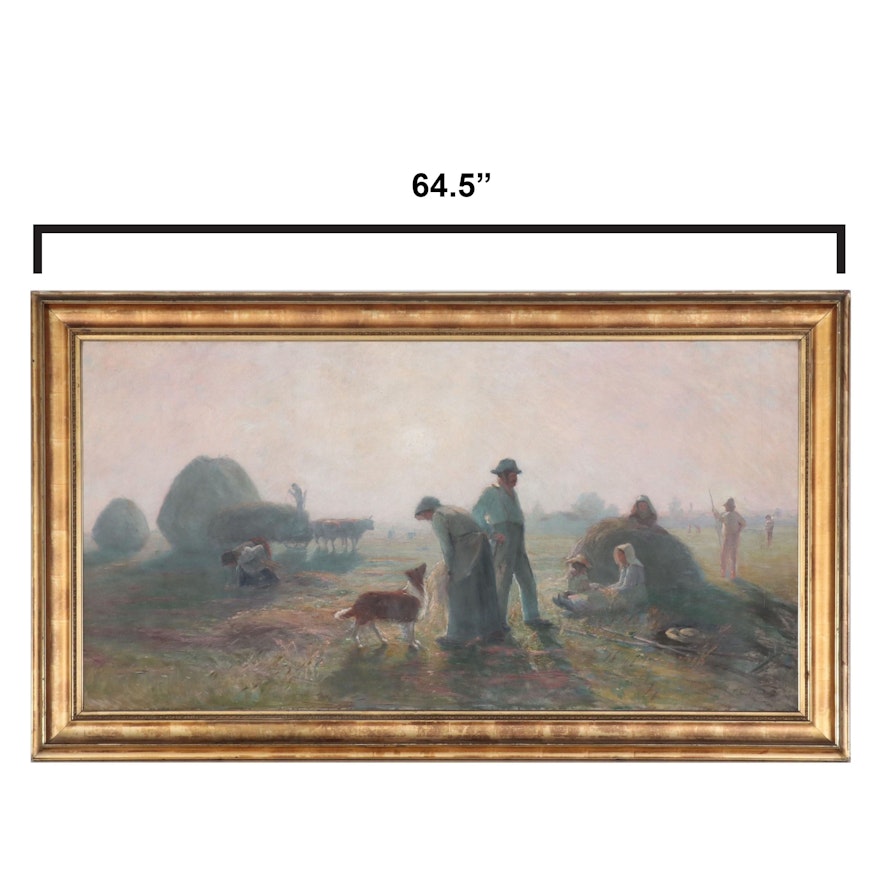 Thomas Corwin Lindsay Large-Scale Pastoral Scene Oil Painting, Circa 1900