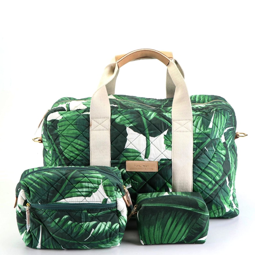 India Hicks Riviera Duffle with Travel Pouches in Palm Print Cotton